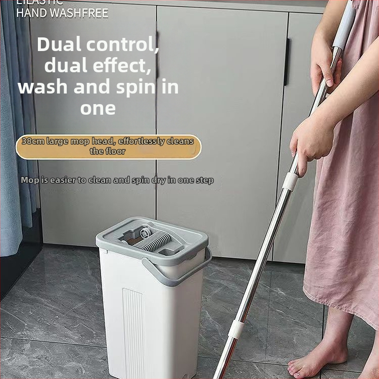 Plochý mop s vedrom a nerezovou teleskopickou rúčkou, dĺžka 130 cm, hlava mopu 38 cm, štvorstranné lisovanie, účinné vyčerpávanie vody