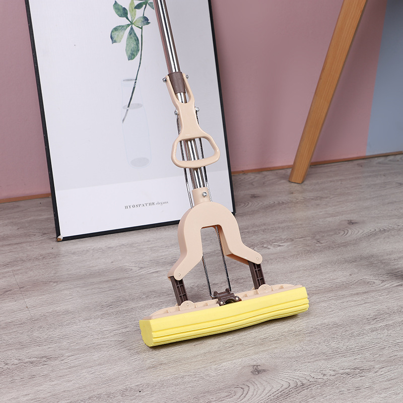 28 cm spužvasti mop s upijajućom pamukom, odvojiv i sklopiv, nehrđajući čelični štap za cijedjenje, bez dodira rukama, debeli čelični štap