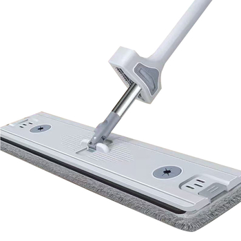 Ploški mop s teleskopskom drškom (100–120 cm), glava od vlakana, šipka od nehrđajućeg čelika, povećana i zgušnjena glava, prijenosni mop s kopčom za krpu