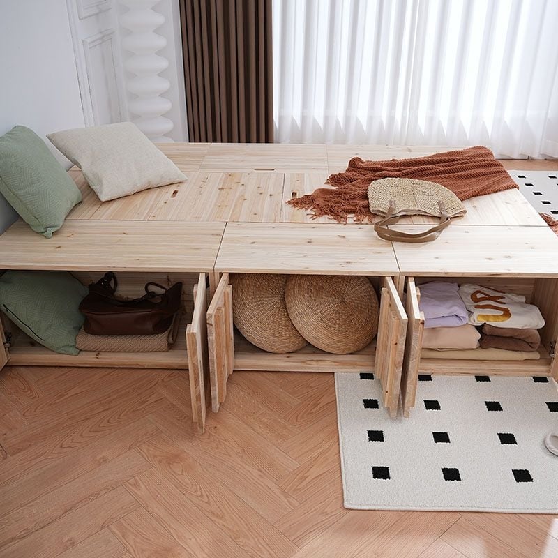 Tatami-stil drvena postelja s ugrađenom kutijom za pohranu, široka pravokutna kutija za odlaganje i sjedenje