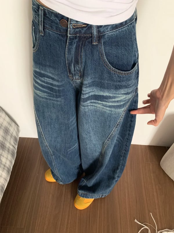 Ženske hlače od džinsa s visokim strukom, široke i ravne, izblijedjeli denim, prozračan kroj