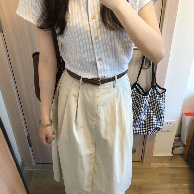 Elegantni dvodijelni ljetni set za žene: bluza s polo ovratnikom i suknja