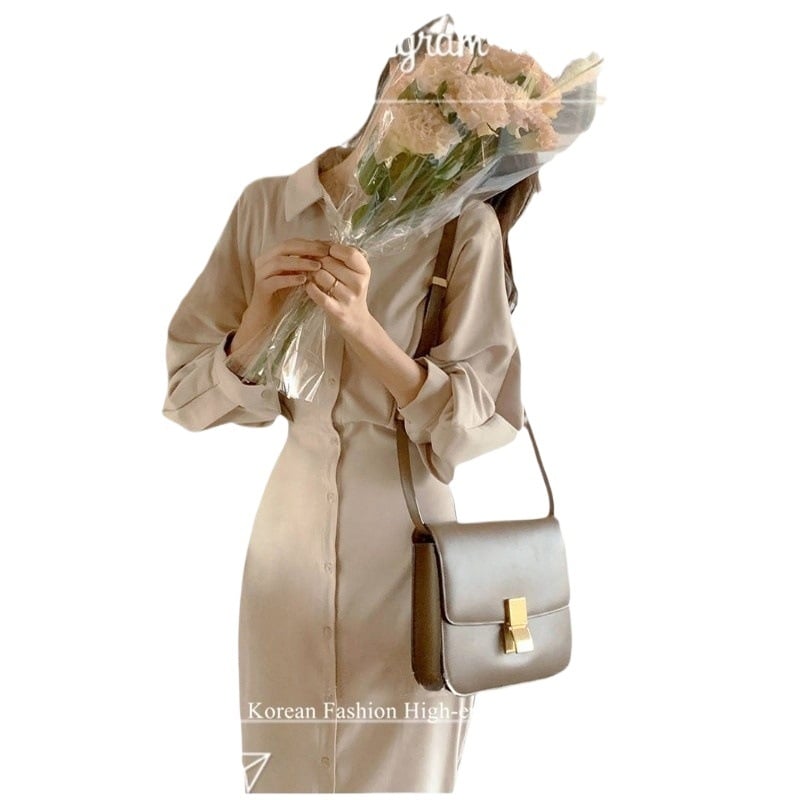 Proljetno-jesenska nova francuska retro haljina, elegantna luksuzna crna haljina, Hepburn stil, duga haljina s uskim strukom, haljina-košulja