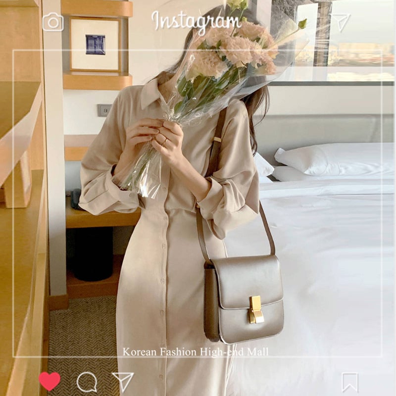 Proljetno-jesenska nova francuska retro haljina, elegantna luksuzna crna haljina, Hepburn stil, duga haljina s uskim strukom, haljina-košulja