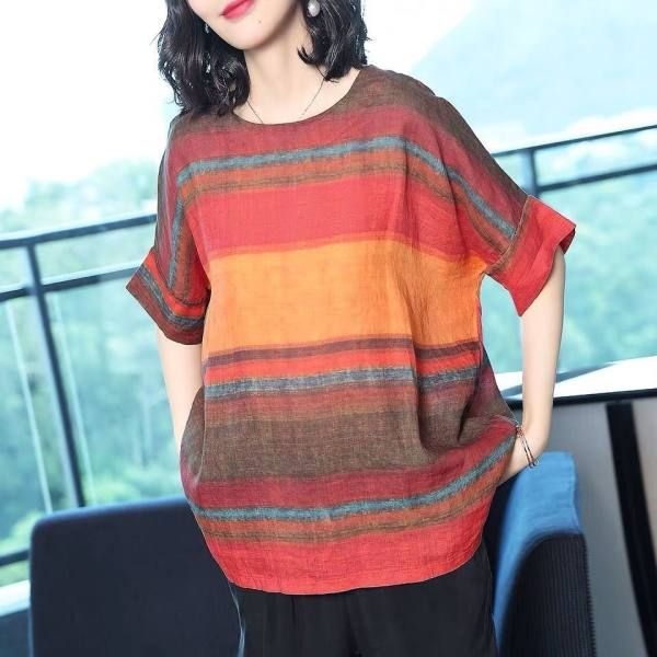 Damski T-shirt za plus size, ljetni model, kratkih rukava, slobodan kroj, okrugli izrez, poliester, geometrijski uzorak