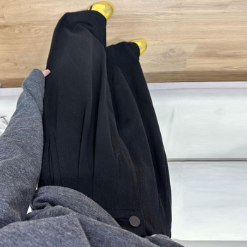 Plus-size crne teksturirane plisirane traperice sa širokim nogavicama, visokim strukom, ležernog kroja, do poda, za žene s kruškolikim tijelom