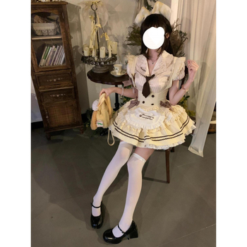 Slatki Lolita trodjelni komplet: košulja s volanima i patchworkom, uski prsluk i tutu suknja