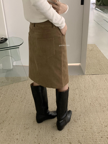 Corduroy suknja A-linije, korejski retro, minimalistički stil, jednobojna, midi duljina