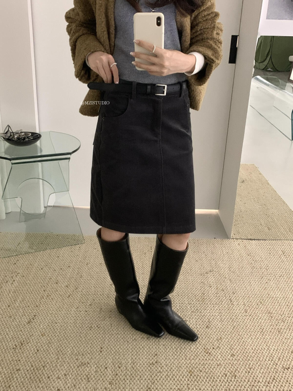 Corduroy suknja A-linije, korejski retro, minimalistički stil, jednobojna, midi duljina