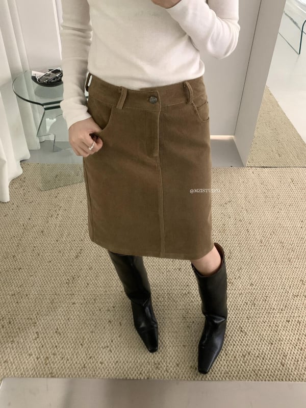 Corduroy suknja A-linije, korejski retro, minimalistički stil, jednobojna, midi duljina