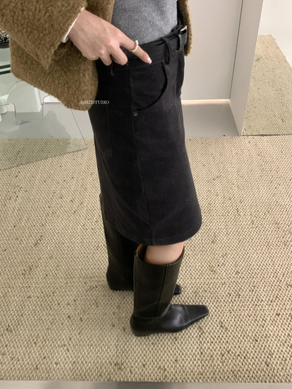 Corduroy suknja A-linije, korejski retro, minimalistički stil, jednobojna, midi duljina