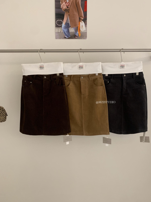 Corduroy suknja A-linije, korejski retro, minimalistički stil, jednobojna, midi duljina