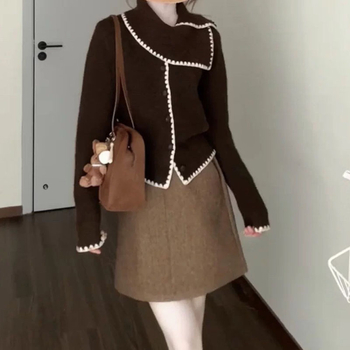 Ženski pleteni top i suknja kostim u korejskom stilu, elegantni jesensko-zimski komplet 2025