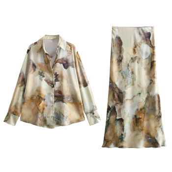Bluza i duga suknja s tie-dye satinom, euro-američki stil, proljeće 2024, kod 6962025