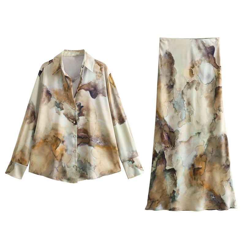 Bluza i duga suknja s tie-dye satinom, euro-američki stil, proljeće 2024, kod 6962025