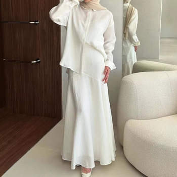 Ženski dvodijelni set: suknja i košulja s dugim rukavima, opušteni gornji dio i uska suknja, elegantan stil, moda 2026