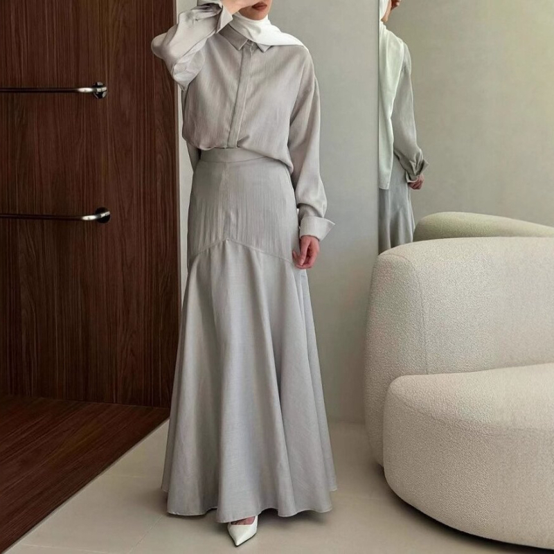 Ženski dvodijelni set: suknja i košulja s dugim rukavima, opušteni gornji dio i uska suknja, elegantan stil, moda 2026