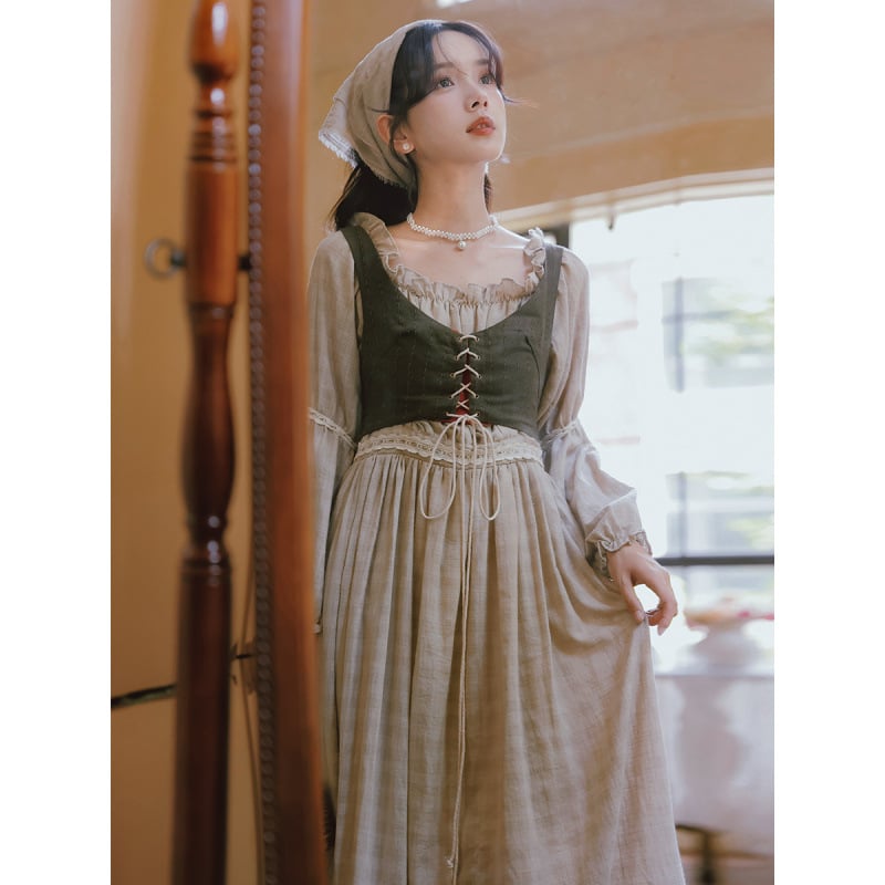 Francuski retro prsluk i duga suknja, ženski dvodijelni komplet – jesen-zima dvorski stil, uski struk, jedinstven i elegantan