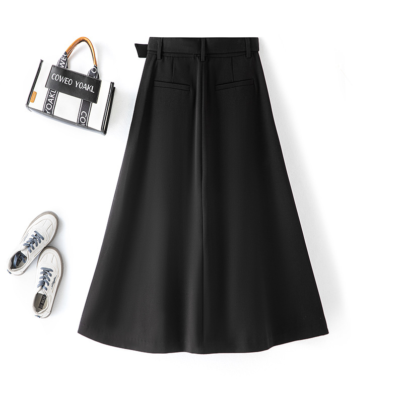Minimalistička i elegantna proljetna midi suknja s visokim strukom, duga, plisirana, slobodnog kroja, A-linija, stil kišobrana