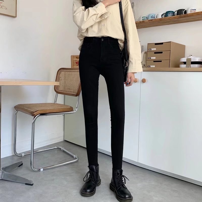 Ženske skinny traperice s visokim strukom, elastične, denim, retro korejskog stila