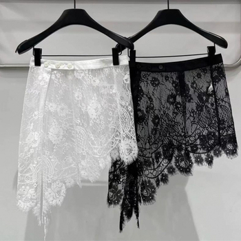 Ženska midi suknja s čipkom i patchworkom, visokim strukom, asimetričan rub, elegantan svakodnevni stil