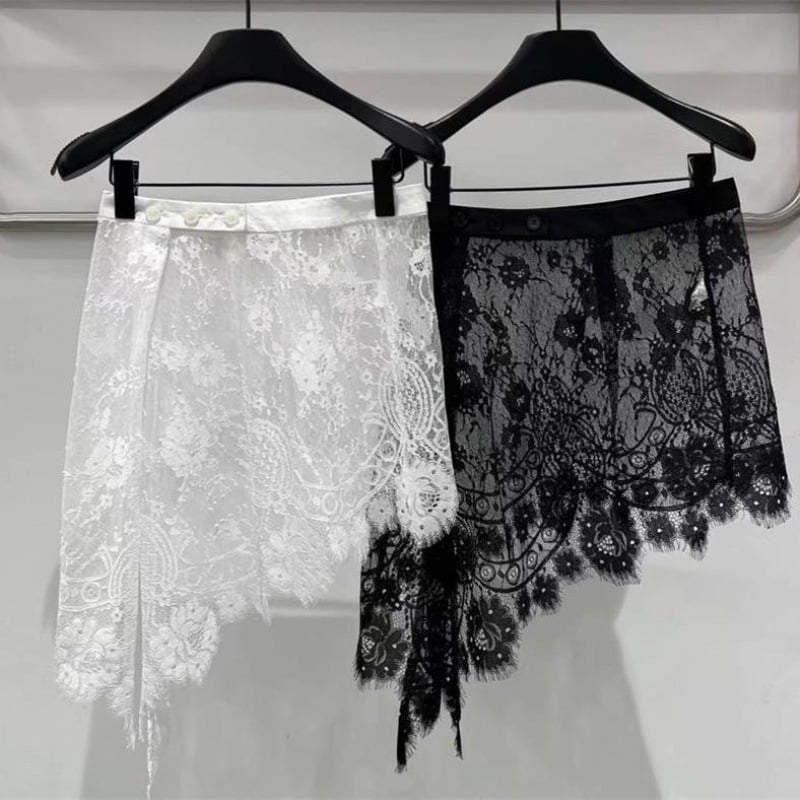 Ženska midi suknja s čipkom i patchworkom, visokim strukom, asimetričan rub, elegantan svakodnevni stil