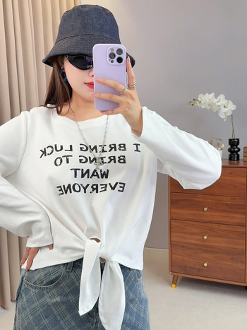 Ziyuan Jesen 2025 Plus-Size Ženska Majica s Dugim Rukavima i Ispisom Slova, W-232