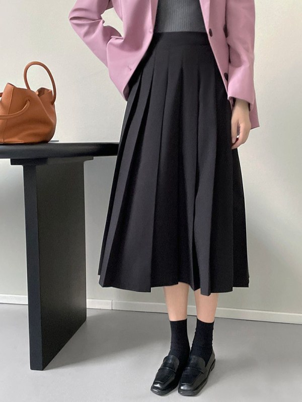 Suknja plisirana u francuskom stilu za žene, visok pojas, midi duljine, A-linija, vitka i elegantna (5127)