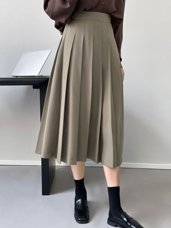 Suknja plisirana u francuskom stilu za žene, visok pojas, midi duljine, A-linija, vitka i elegantna (5127)