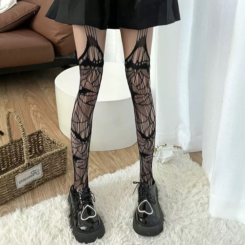 Seksi mrežaste čarape s izrezom u obliku šišmiša, Lolita punk JK stil