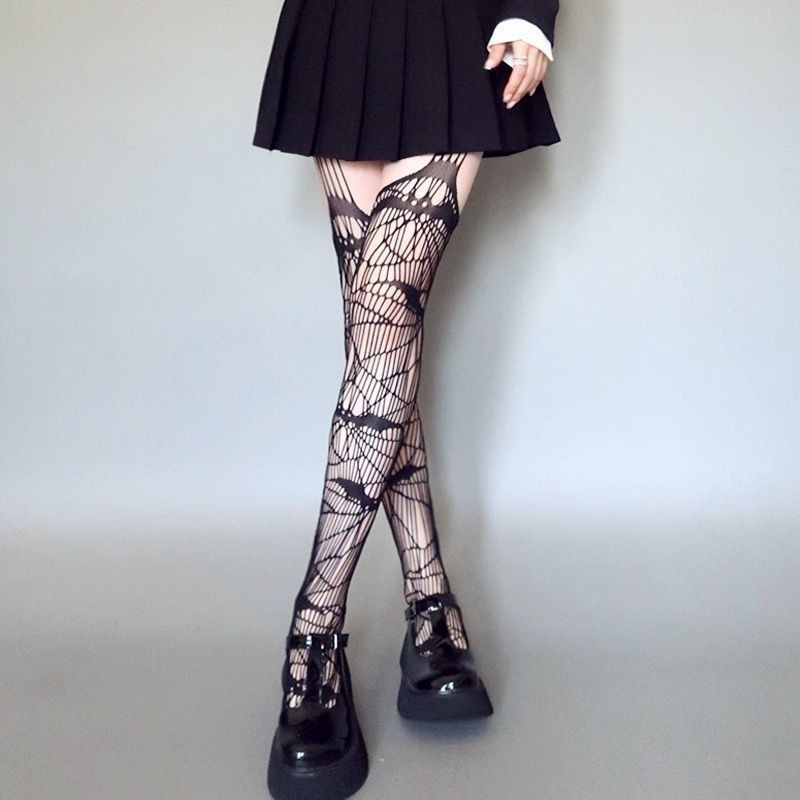 Seksi mrežaste čarape s izrezom u obliku šišmiša, Lolita punk JK stil
