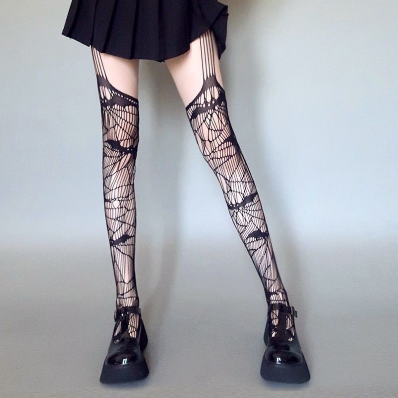 Seksi mrežaste čarape s izrezom u obliku šišmiša, Lolita punk JK stil