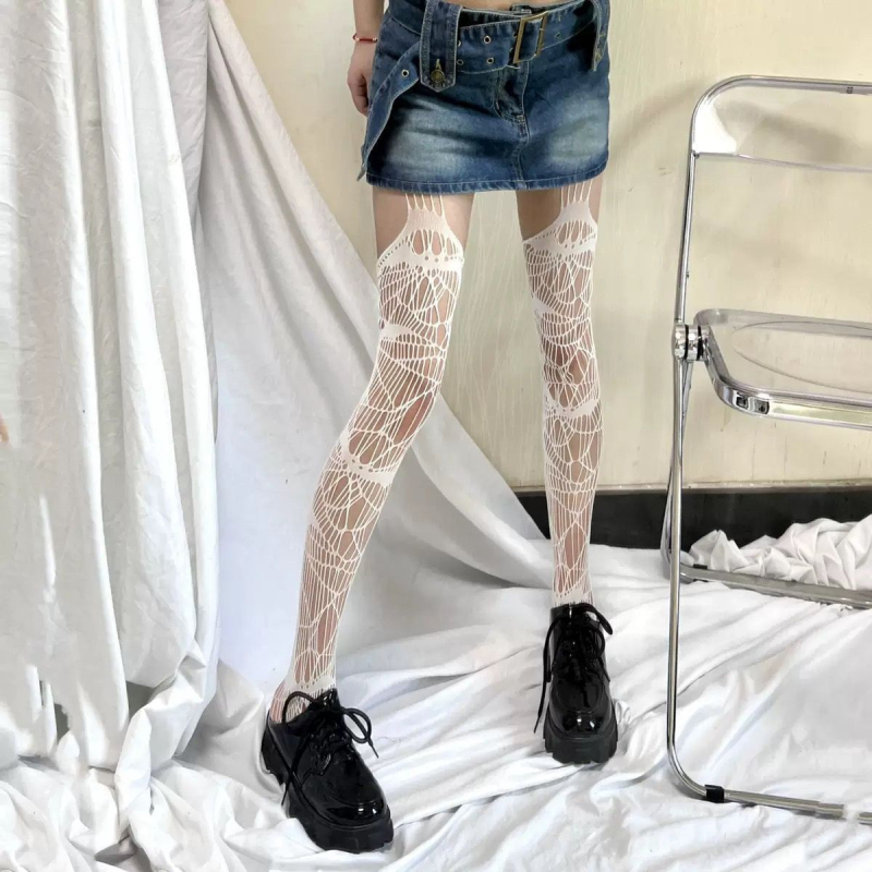 Seksi mrežaste čarape s izrezom u obliku šišmiša, Lolita punk JK stil