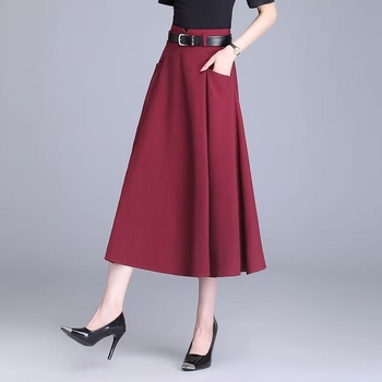 Ženska A-linijska midi suknja s visokim strukom, jednobojna, elegantna, Harajuku stil