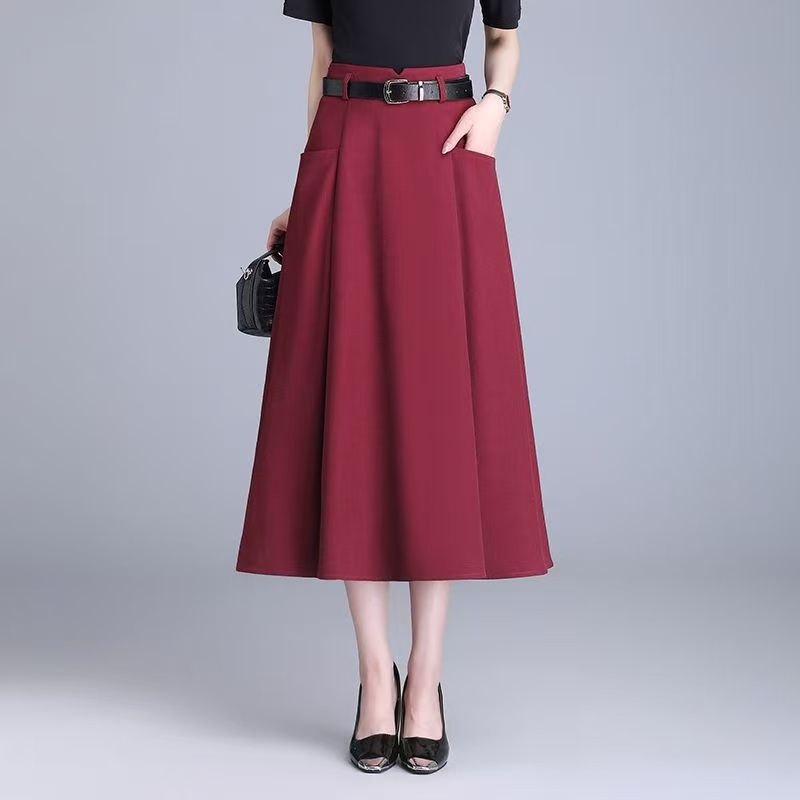 Ženska A-linijska midi suknja s visokim strukom, jednobojna, elegantna, Harajuku stil
