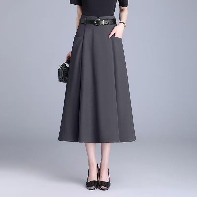 Ženska A-linijska midi suknja s visokim strukom, jednobojna, elegantna, Harajuku stil