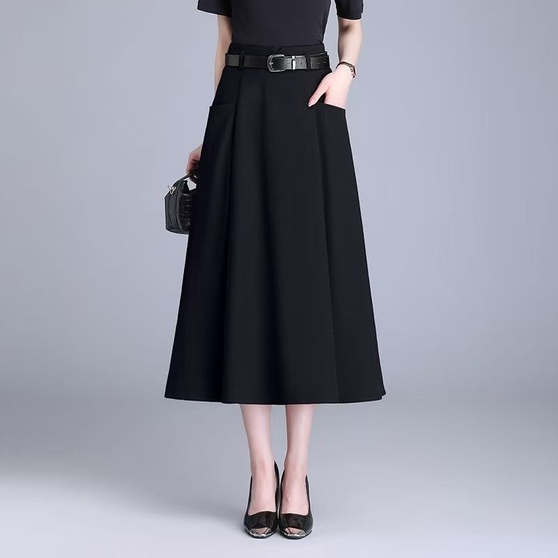Ženska A-linijska midi suknja s visokim strukom, jednobojna, elegantna, Harajuku stil