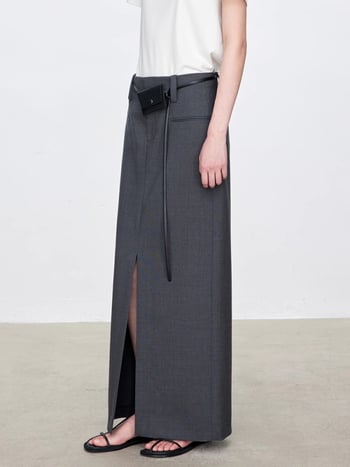 Ženska kostim suknja s prednjim šlicom, od worsted vune, minimalistički stil, svestrana, inspirirano stilom influencerice
