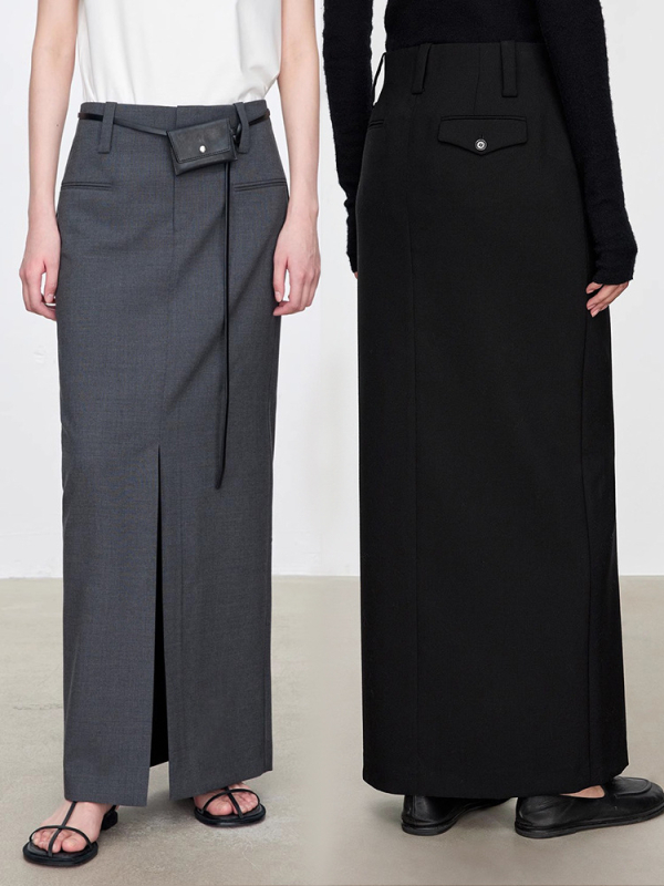 Ženska kostim suknja s prednjim šlicom, od worsted vune, minimalistički stil, svestrana, inspirirano stilom influencerice