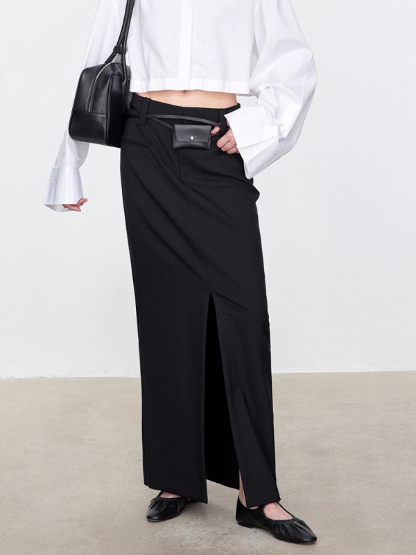Ženska kostim suknja s prednjim šlicom, od worsted vune, minimalistički stil, svestrana, inspirirano stilom influencerice