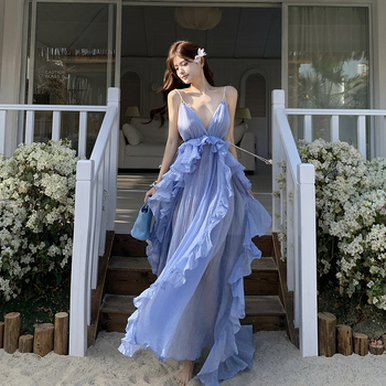 Κίτρινο φόρεμα chiffon για διακοπές στην παραλία, Α γραμμή, V λαιμός, χωρίς μανίκια, καλοκαίρι 2026