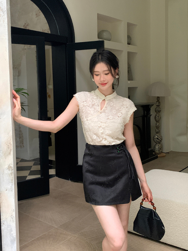 Xiuxixi jacquard satenska kratka suknja s tiskom, visokim pojasom