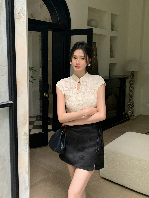 Xiuxixi jacquard satenska kratka suknja s tiskom, visokim pojasom