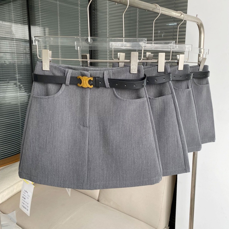 Senna inspirirana Miu-stilom, premium A-linijska mini suknja, visokim strukom, vizualno vitka, siva, za žene