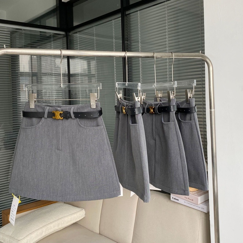 Senna inspirirana Miu-stilom, premium A-linijska mini suknja, visokim strukom, vizualno vitka, siva, za žene