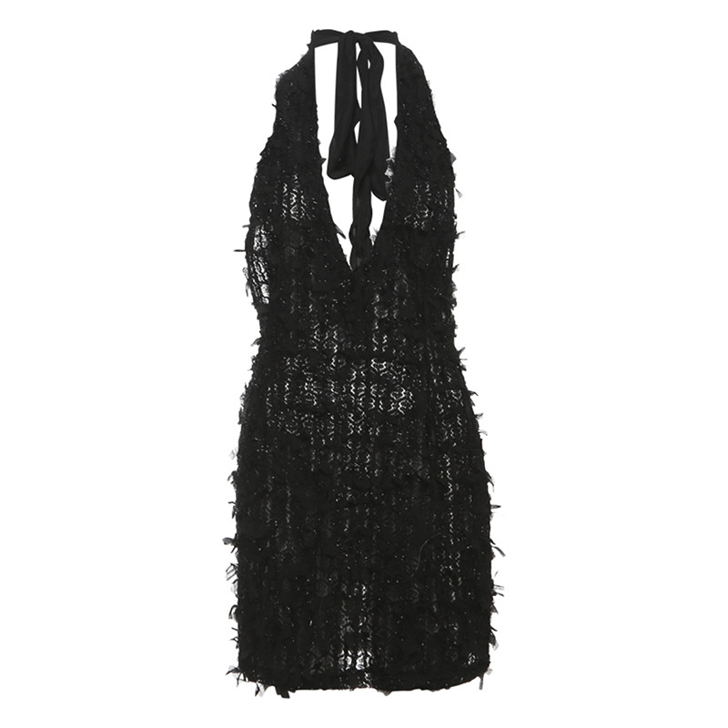 Sexy φόρεμα bodycon με halter-neck, ανοιχτή πλάτη, δέσιμο με κορδόνι, βαθύ V ντεκολτέ