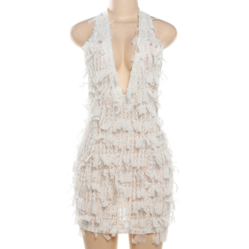 Sexy φόρεμα bodycon με halter-neck, ανοιχτή πλάτη, δέσιμο με κορδόνι, βαθύ V ντεκολτέ
