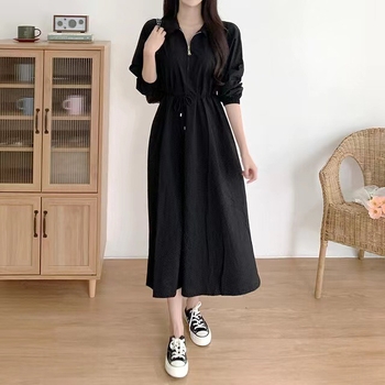 2026 korejska chic haljina za proljeće i jesen – francuski stil, elegantna i suptilna, s ovratnikom i kaišem u struku