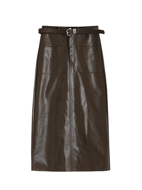 2025 ženska midi wrap suknja sa stražnjim šlicem, uski kroj PU A7455