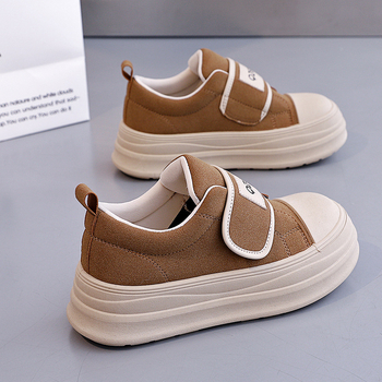 Ženske platnene tenisice s debelim potplatom, Velcro zatvarač, bijele, retro stil, 2026, oznaka T2682